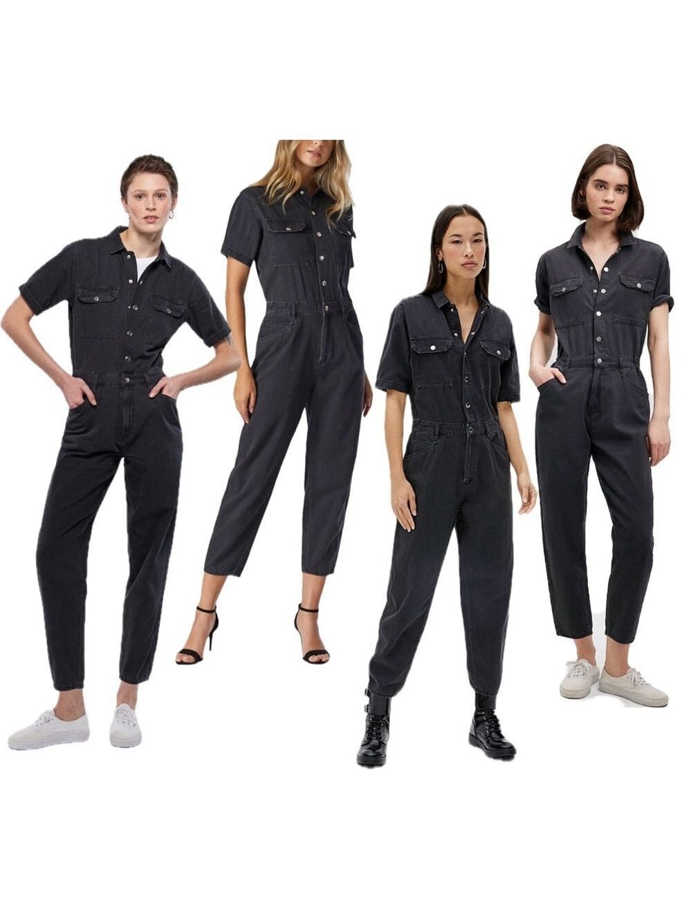 Mavi Gold Doria denim jumpsuit dark gray short sleeve button front Sz M